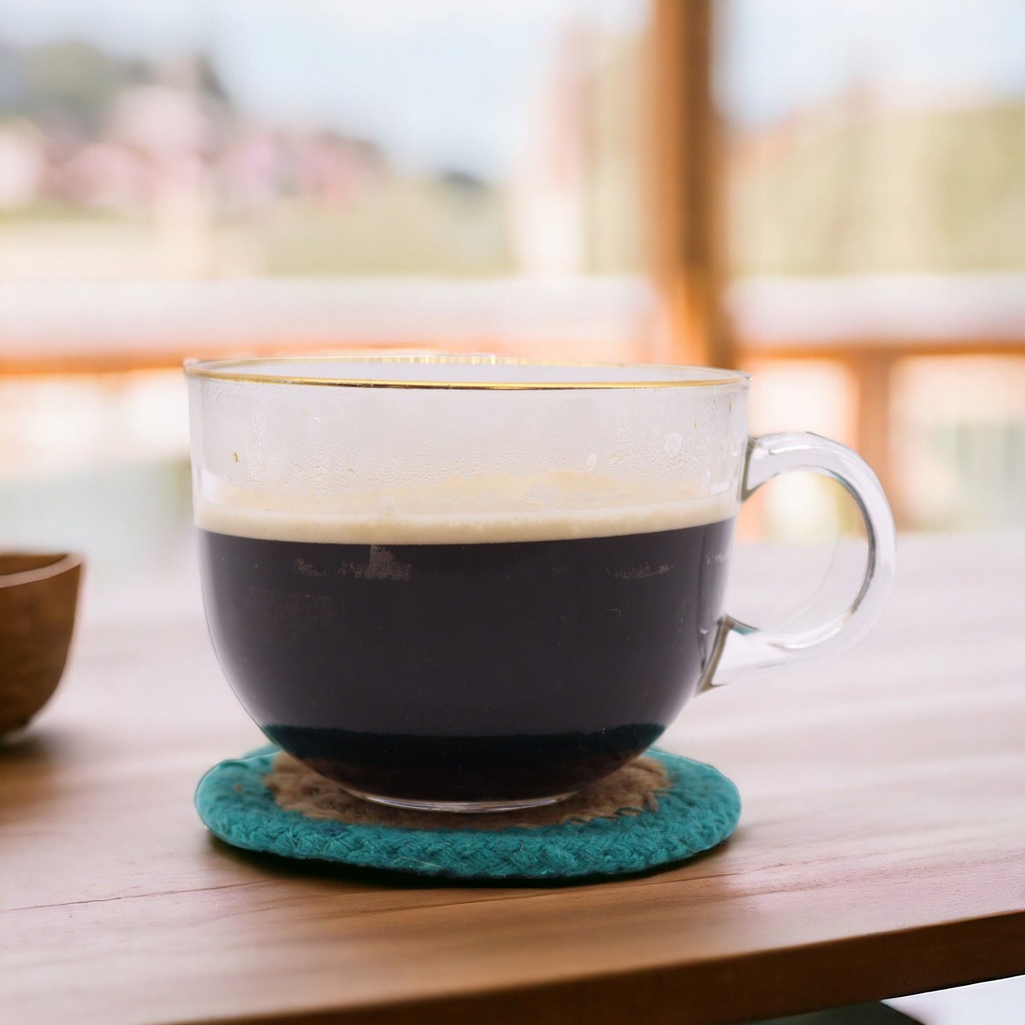 Natural Coaster - Jute & Cotton 10cm (set of 4) - Teal Boarder