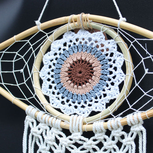 Protection Dream Cather - Med Macrame Eye White/ Gey/Brown