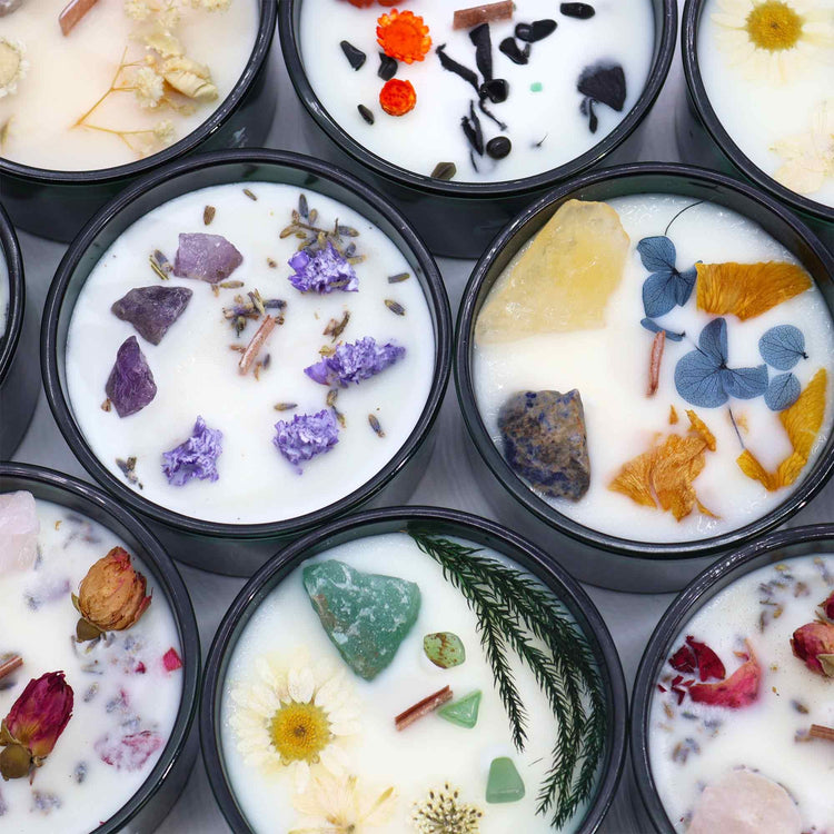 Bougies aux cristaux & Bougies avec bracelet en pierre