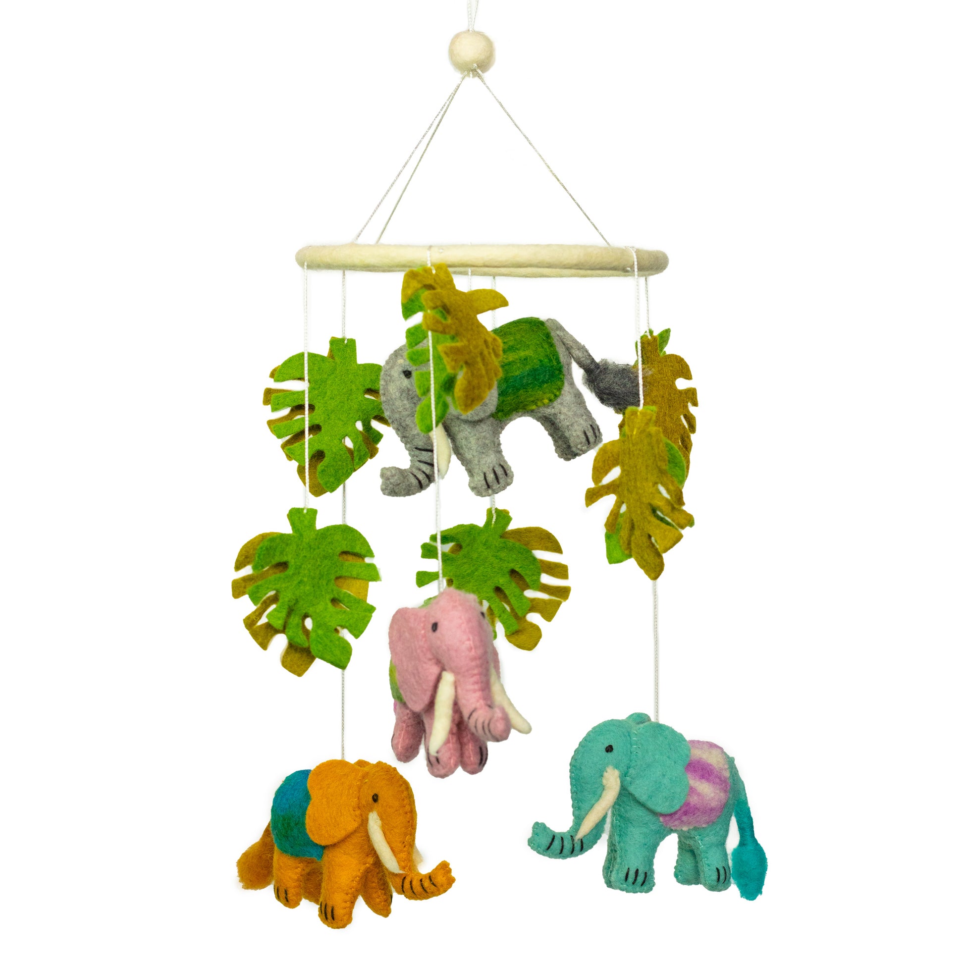 Mobile en feutre fait main éléphants – Décoration pour chambre de bébé par Terre d'Artisanat