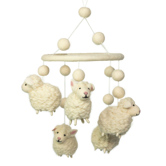 Mobile en feutre fait main mouton blanc – Décoration pour chambre de bébé par Terre d'Artisanat